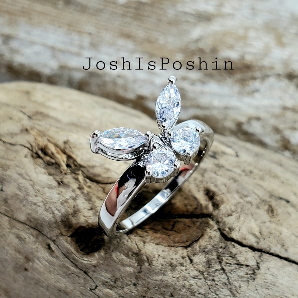 Silver butterfly white sapphire ring size 7